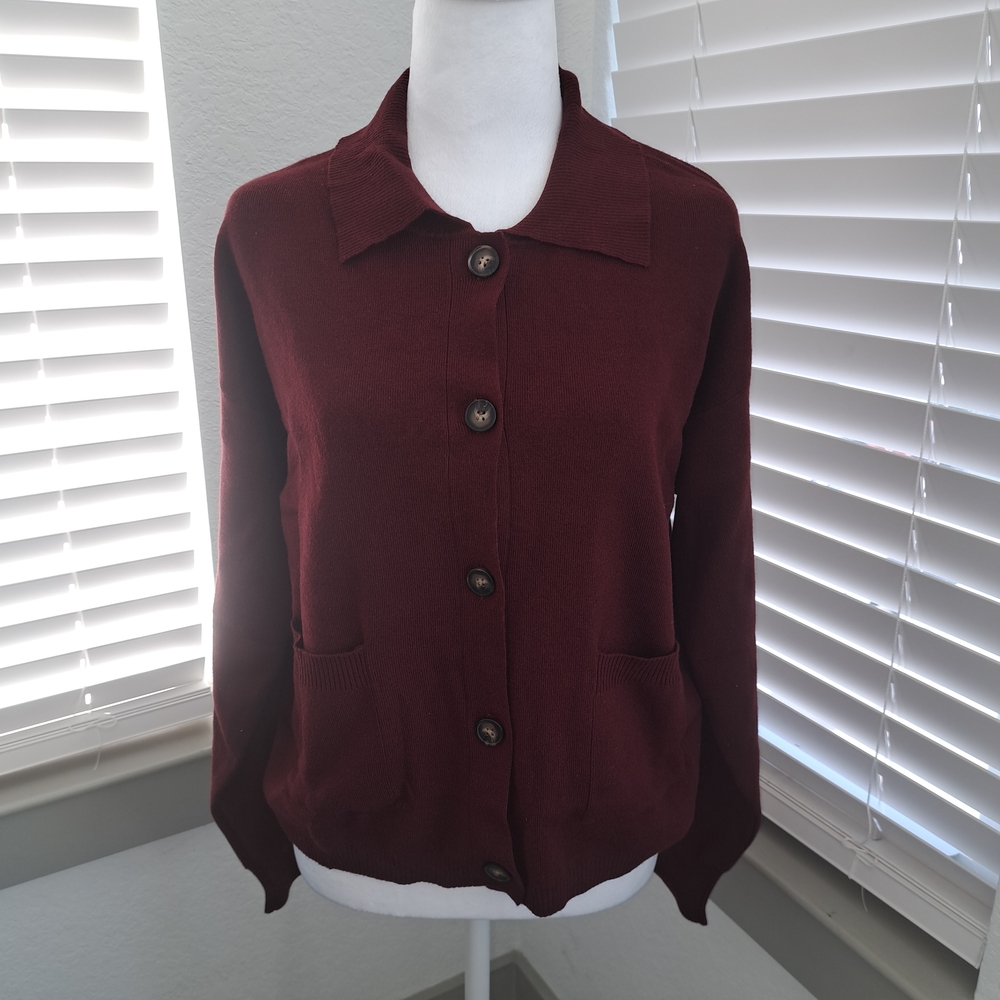 Burgundy Button-Up Cardigan